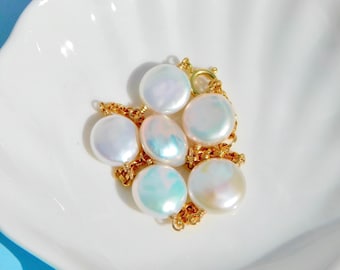 Coin Pearl Bracelet |  Freshwater Pearls | Gold filled Rolo Chain | Wire Wrapping | Adjustable Length 6.5'' and 7'' | Layering | Stacking