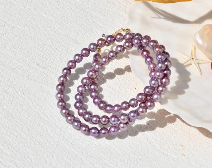 Deep Grape Pearl Necklace: 4.5-4.7mm Small Pearl Necklace, Solid 18k Gold Clasp, 16-inch