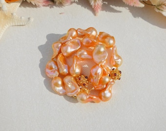 Large Baroque Freshwater Pearl Necklace | Bright Coral Gold | Very High Luster | AAA+ |  Red Agate Spacers | Vermeil Clasp | 19.5 Inches