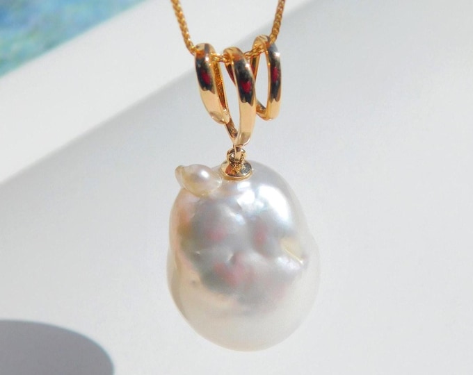 White South Sea Pearl Pendant | 15.2mm * 23mm | Solid 14kt Yellow Gold Bail | AAA |  | Australian Saltwater Pearl | Soufflé Pearl | No Chain