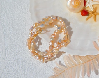 17.5 Inches Blush Petal Pearl Necklace | 4-5mm | Freshwater Keshi Pearl Necklace | AAA | Solid 18k Clasp | Pink | Soft Blush | Metallic