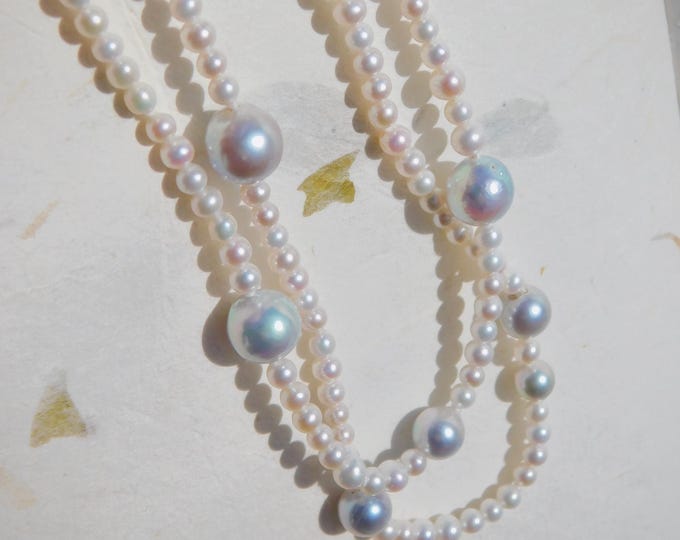 27 Inches Pearl Necklace | Akoya | Tahitian Pearls | Freshwater Pearls | Pastel Blue | White | AAA | 4mm | Long Pearl Necklace | Silver