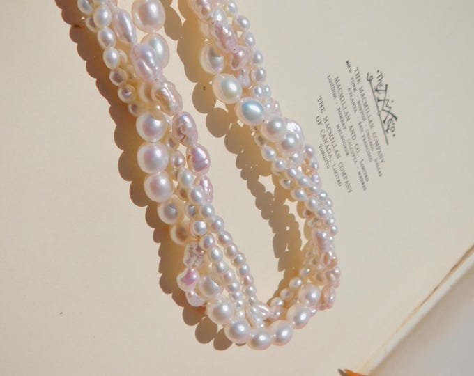 Braided Freshwater Pearl Necklace | Keshi Pearls | White | Multi-strand Necklace | Baroque Pearls | AAA+ | 18 Inches | Silver Magnetic Clasp