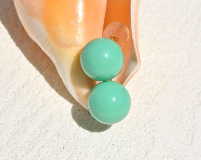 Mint Green Hubei Turquoise Studs: Solid 18K Gold, AAA+, Authentic Turquoise, 10.3mm