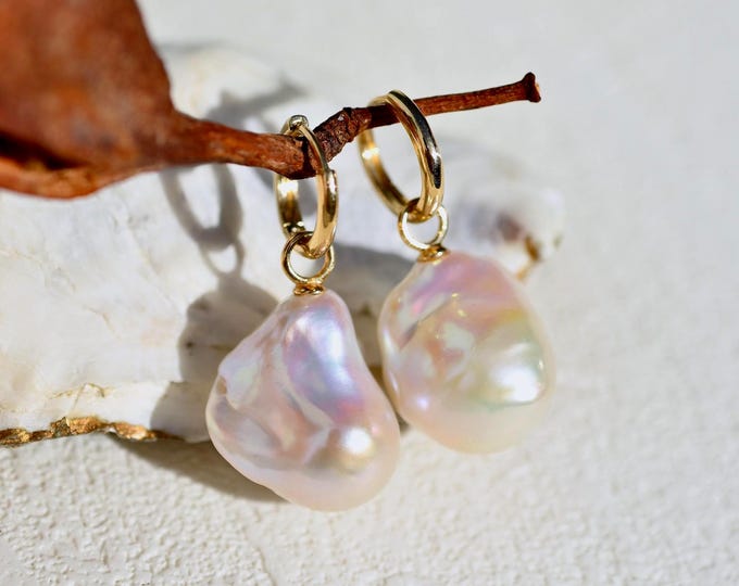 Solid 18k Gold Baroque Pearl Earring Jackets: Chinese Freshwater Pearls, Super Luster, Great for Your Own Hoops, AAA+