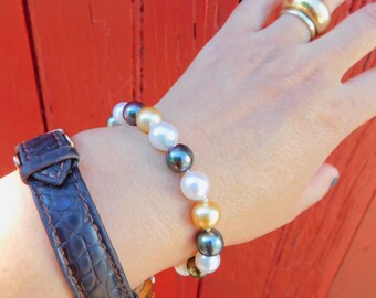 Braccialetti Di Perle Di Conchiglia Di Mare Del Sud Giallo Oro - Foto 8