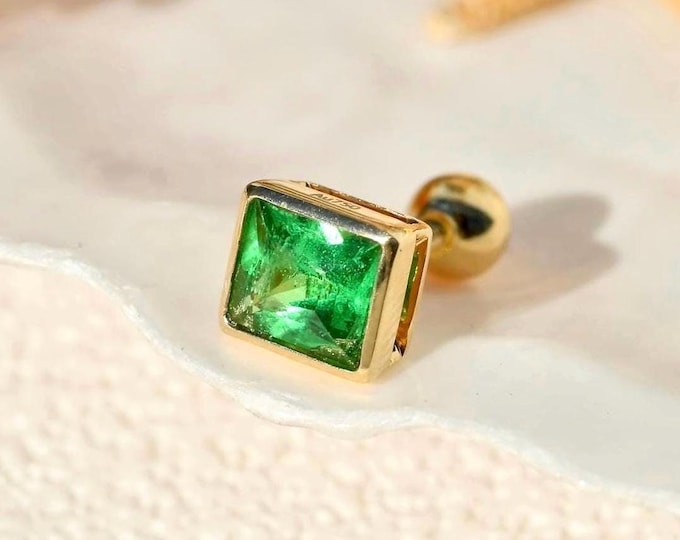 Single ONE Tsavorite Screw-back Stud: Mint Green, Solid 18K Gold, 6.2mm*5.6mm, 0.6ct, Great for Second Piercing