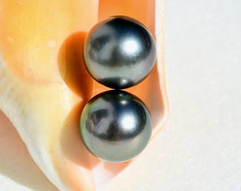 10mm Dark Charcoal Tahitian Pearl Studs: Solid 18K Gold, Natural Black Pearl Earrings, Minimalist Fine Jewelry