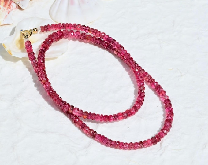 3.8-5.4mm Natural Pink Spinel Rondelle Necklace: Solid 18K Gold, Pink Gemstone, 16.5 Inches