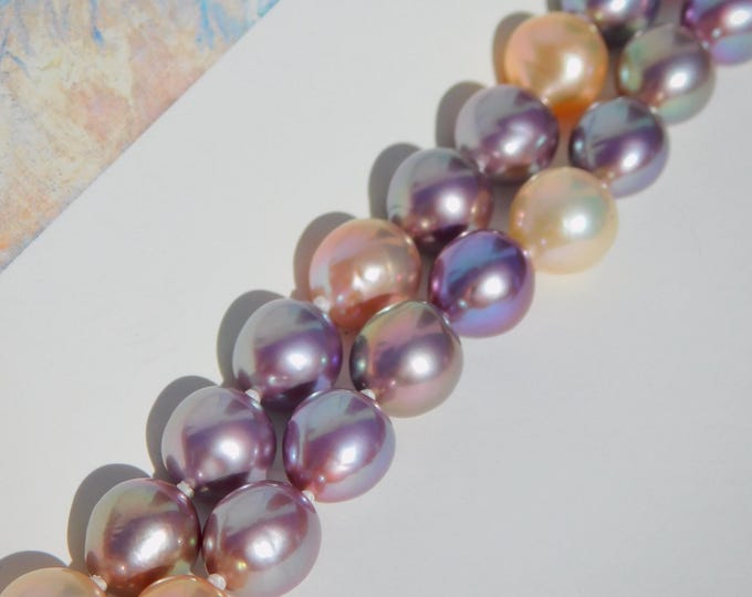 19.5 Inches Freshwater Pearl Necklace | Smooth | Near Round | AAA+ | Mauve | Purple | Light Beige | Pink | Solid 14kt Gold Clasp | Beaded