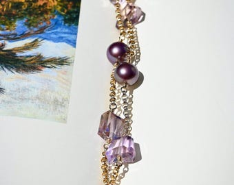 Purple Freshwater Pearl Amethyst Tin Cup Necklace: Gold Filled Necklace, Rolo Chain, Deep Purple, Adjustable 17.5 inches to 18.5 Inches