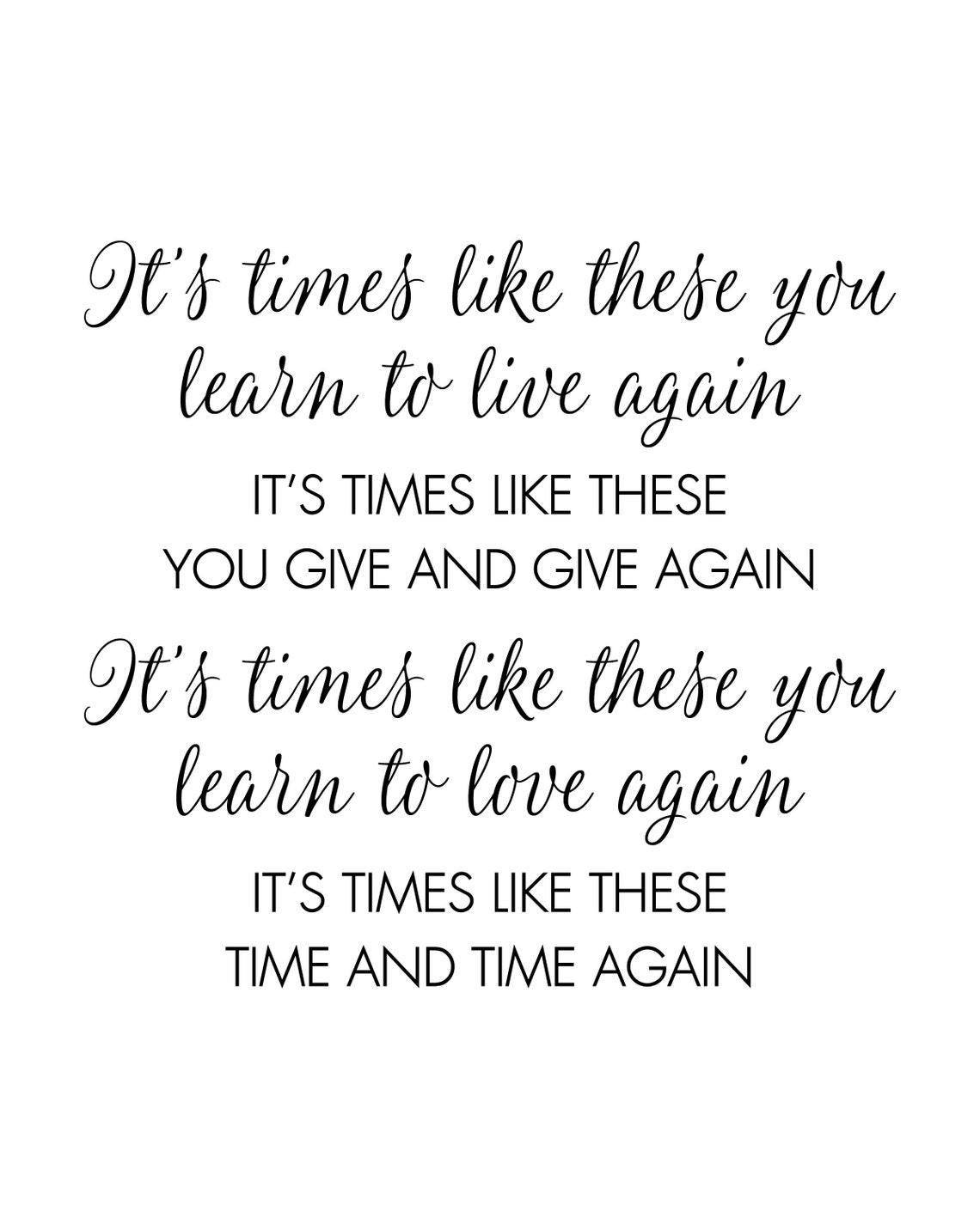 Times Like These Foo Fighters Lyrics Digital Download Etsy