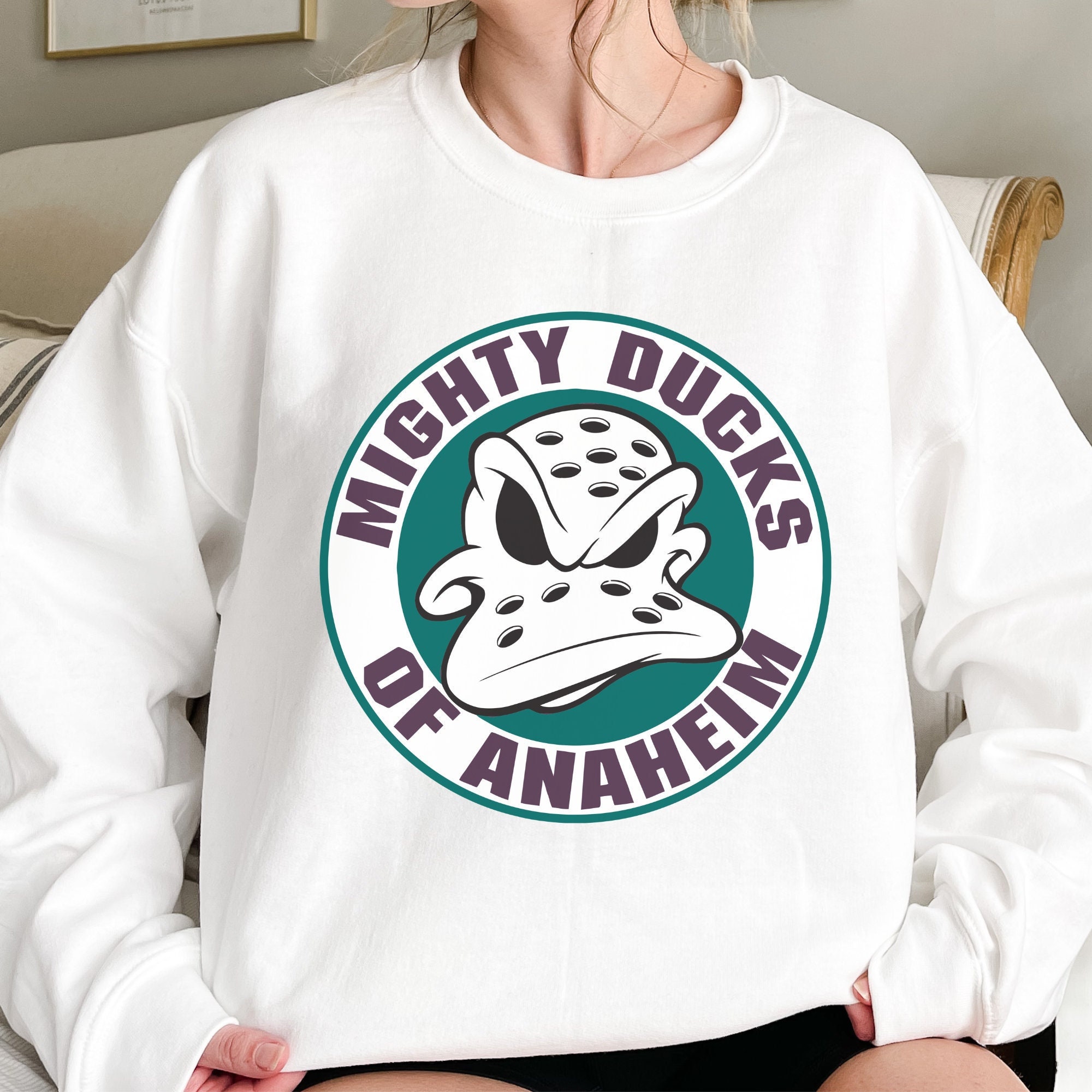Anaheim Mighty Ducks Crewneck Sweatshirt Varsity Mighty Ducks Shirt Vintage Hockey Sweater Retro California Hockey Pullover Hockey Fan sold by Tring Tee SKU 149261 Printerval Australia