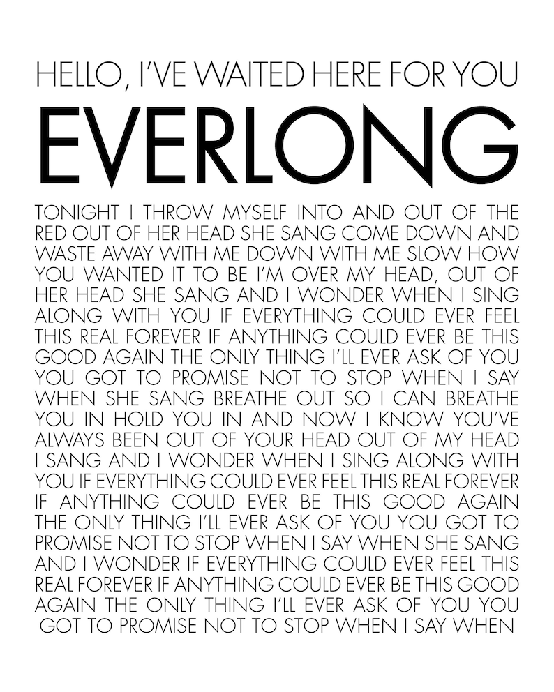 Everlong Foo Fighters Print Everlong Lyrics Dave Grohl | Etsy