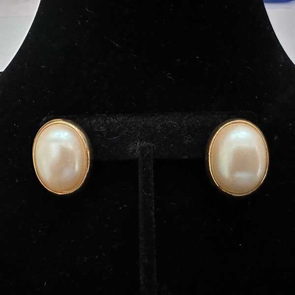 Vintage Richelieu Gold-Tone and Faux Pearl Pierced Earrings