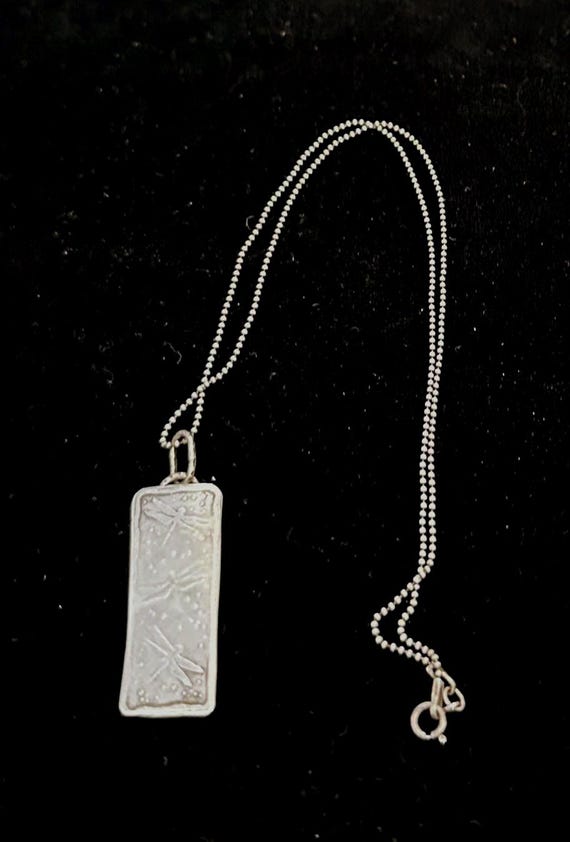 Vintage Silver Rectangular Signed "Dragonflies" P… - image 1