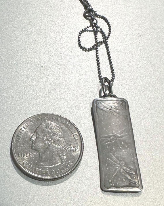 Vintage Silver Rectangular Signed "Dragonflies" P… - image 9