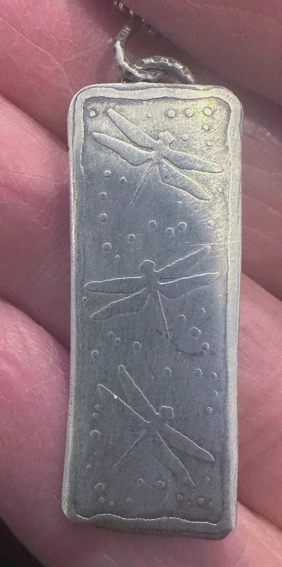 Vintage Silver Rectangular Signed "Dragonflies" P… - image 4