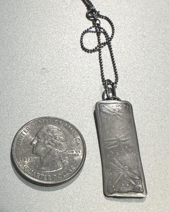 Vintage Silver Rectangular Signed "Dragonflies" P… - image 9