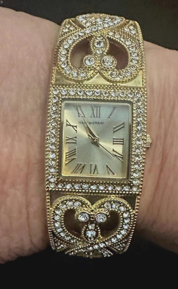 Vintage Issac Mizrahi Live Gold Tone & Rhinestone Hinged  display picture 3