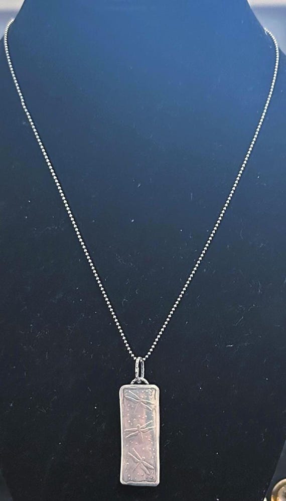 Vintage Silver Rectangular Signed "Dragonflies" P… - image 2