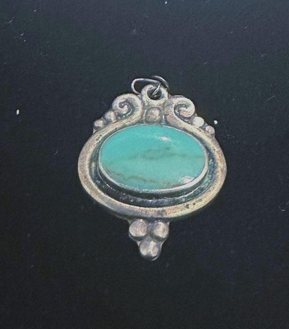 Vintage Sterling Silver and Turquoise Pendant Amparo Mexico