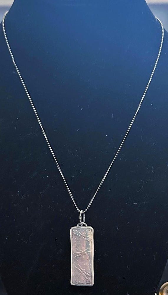 Vintage Silver Rectangular Signed "Dragonflies" P… - image 2