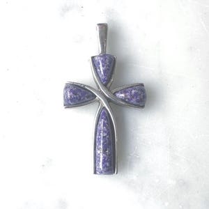 Vintage Modernist CCO Coleman Sterling Silver Cross with Inlaid Charoite