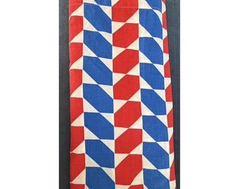 Sábana plana geométrica vintage de los años 70, tamaño matrimonial, diseño gráfico rojo, azul y blanco, Sears