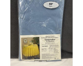 Vintage 70s Round Tablecloth Dusty Blue 60 D Tastemaker Antiqua NEW NOS
