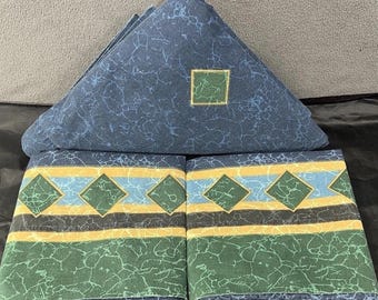 Lenzuolo piatto matrimoniale vintage anni '90 Springs Blue Diamond Federe Oro Verde