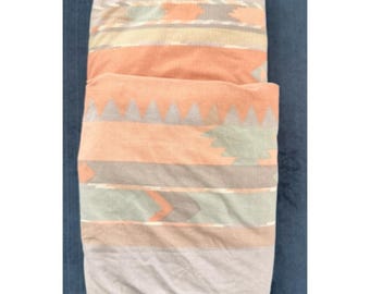 Vintage Aztec Southwestern Pillow Sham Set 2 PC Gray Orange Green Stripe Quilted