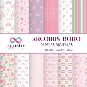 Papeles Digitales Arcoiris Boho Colores Pastel - Pastel Colors Boho Rainbow Digital Papers