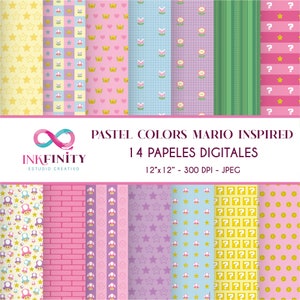 Papéis Digitais Mario em tons pastéis - Cores Pastel Papéis Digitais Inspirados em Mario - Papeis Digitais Mario Cores Pastel