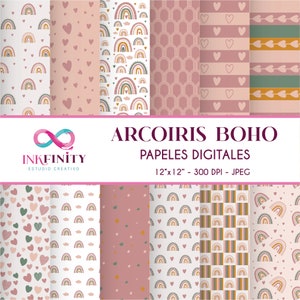 Papeles Digitales Arcoiris Boho - Boho Rainbow Digital Papers
