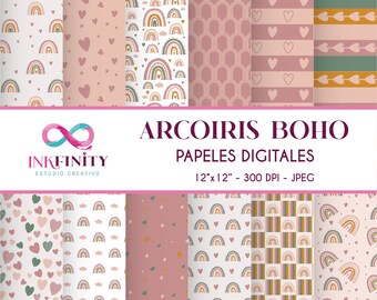 Pastel Colors Boho Rainbow Digital Papers