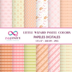 Papeles Digitales Pequeño Mago colores pastel - Pastel Colors Little Wizard Digital Papers
