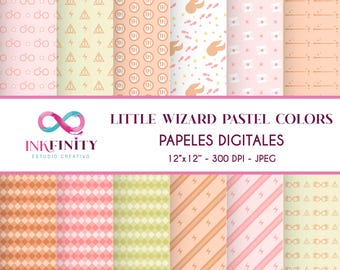 Papeles Digitales Pequeño Mago colores pastel - Pastel Colors Little Wizard Digital Papers