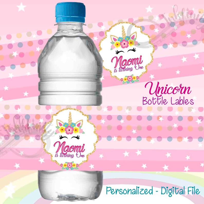 unicorn bottle labels unicorn and rainbows bottle labels etsy