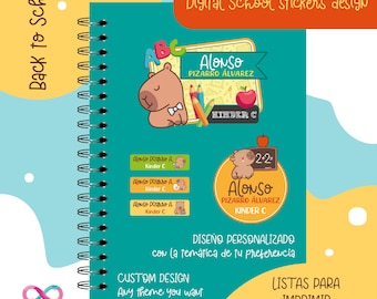School sticker labels - Custom digital design - Ready to print - PDF and JPEG files - No physical item