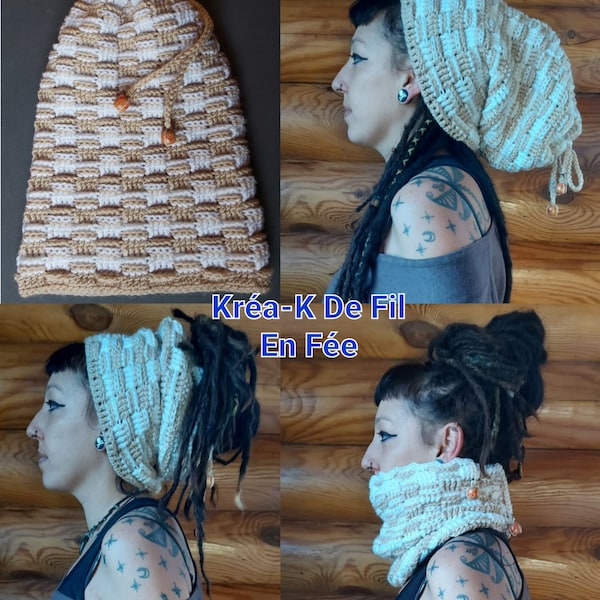 Bonnet pour dreads réalisé entièrement à la main, au crochet !