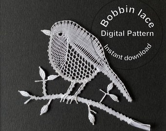 Digital pattern to download bobbin lace robin and work explanations in French and English