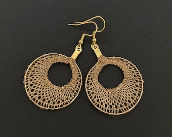 Gold bobbin lace earrings