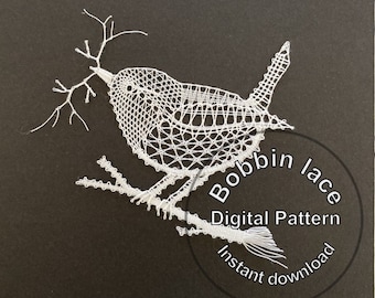 Digital pattern for the cute wren in bobbin lace with working instructions in French and English