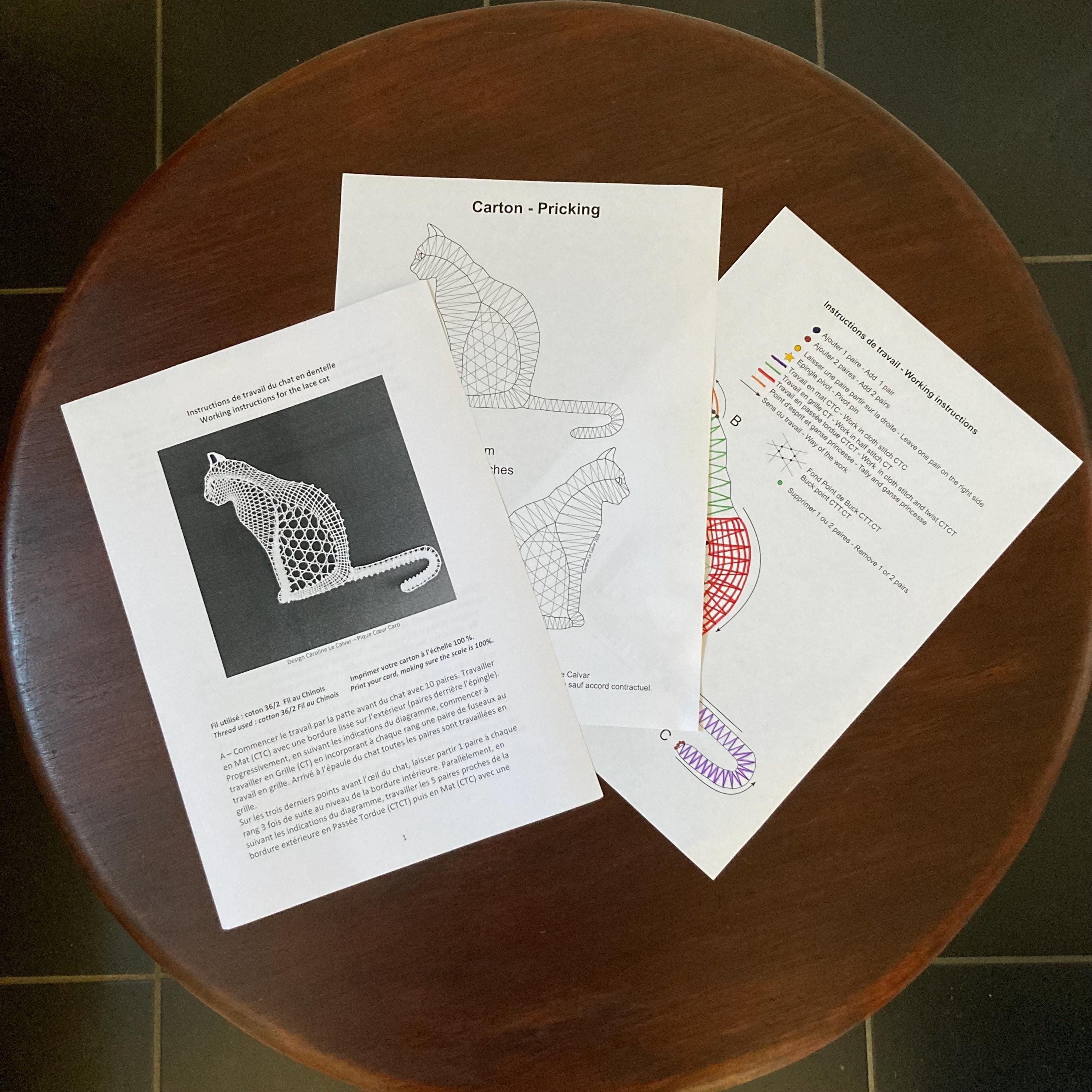 Digital Pattern for a Bobbin Lace Cat With Instructions in French and ...