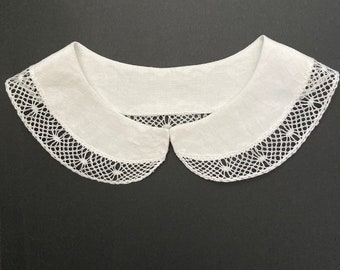 col amovible en drap de coton blanc vintage bordé de dentelle aux fuseaux faite à la main pour femme