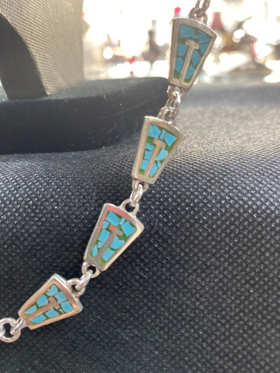 Tex-Mexican Sterling Silver Inlaid Turquoise 24” … - image 2