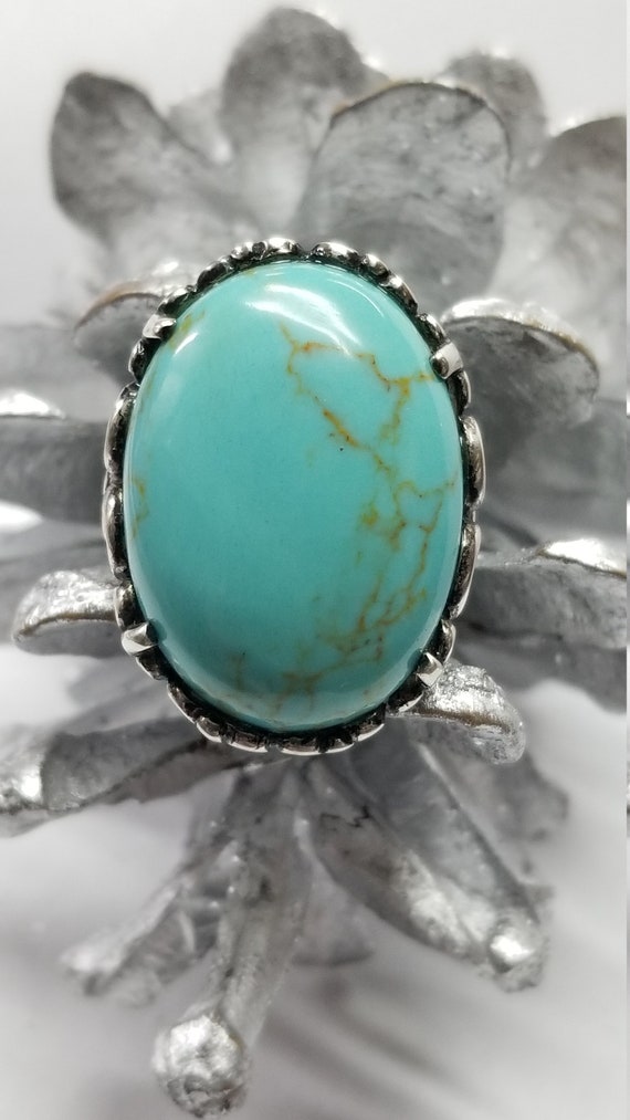 Large turquoise sterling silver intricate ring