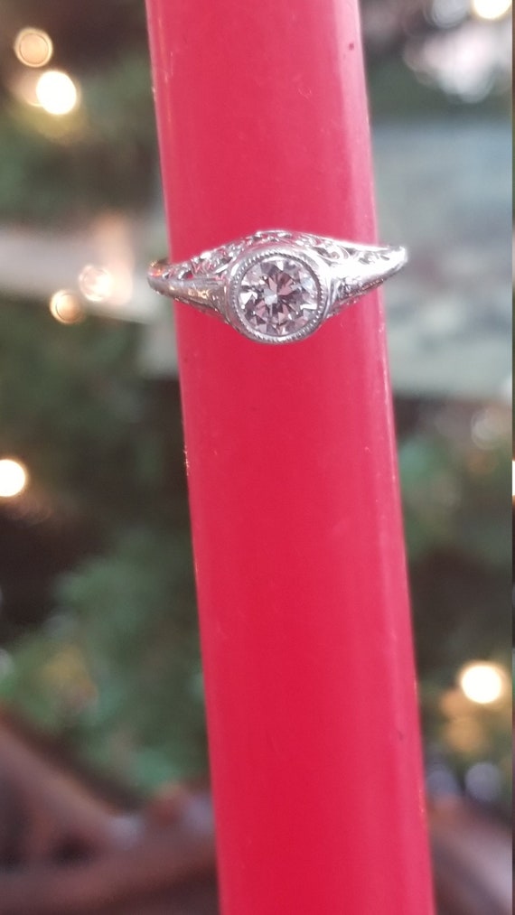 14kt white gold antique filagree diamond engagemen