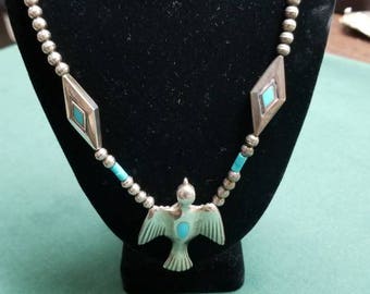 Sterling and turquoise flying bird necklace
